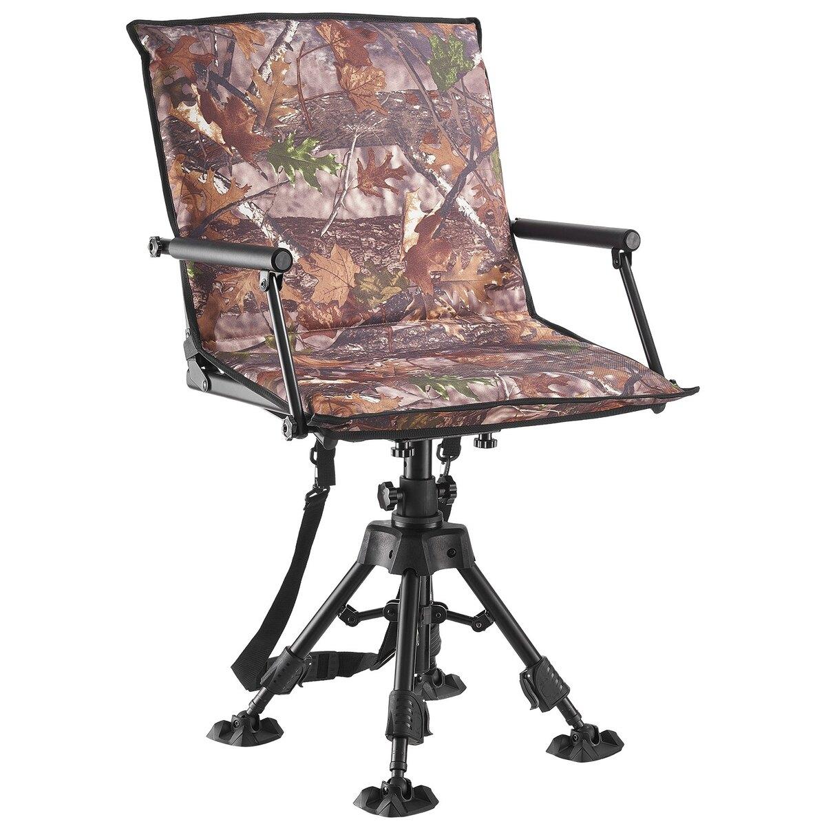 Jagdstuhl, 360° geräuschlos drehbar, faltbarer tragbarer Tarnstuhl, strapazierfähiger Stahlrahmen Bodenhocker Sitz, mit Armlehnen, Abdeckung, Einsinkschutz-Füße,