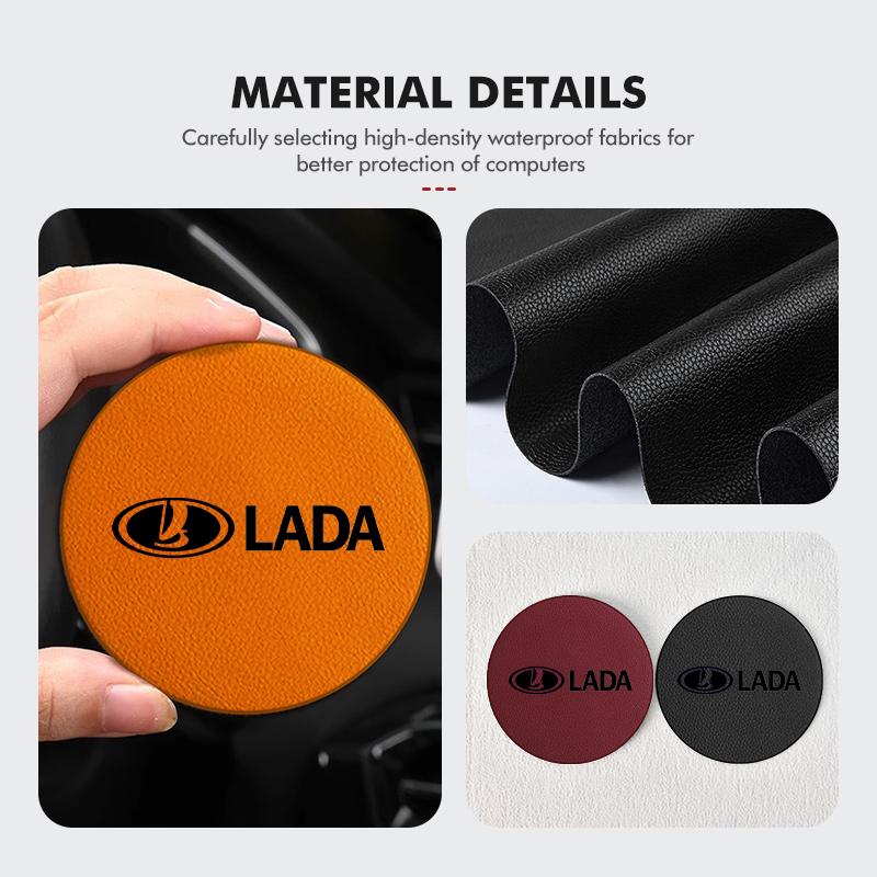 For Lada Auto Cup Holder Pad Anti-Slip Leather Durable Decoration Niva Vesta Granta Riva Samara Priora 4x4 Urban