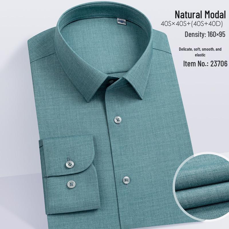 Modal Men's Stretch Non-Iron Long Sleeve Shirt - Spring/Autumn Formal Style