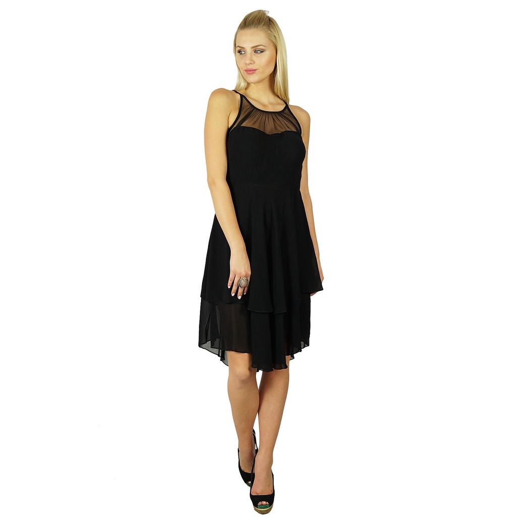 Bimba Women Exclusive Black Georgette Shift Dress Sheer Chick Prom Dress