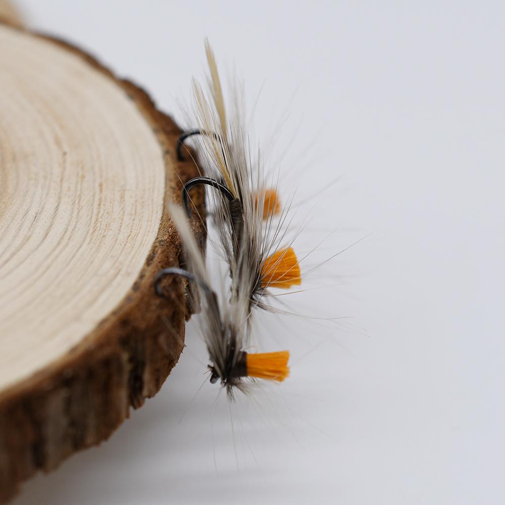MNFT 10Pcs 10#Orange Grey Caddis Fishing Fly Trout Classic Mosquito May Dry Flies