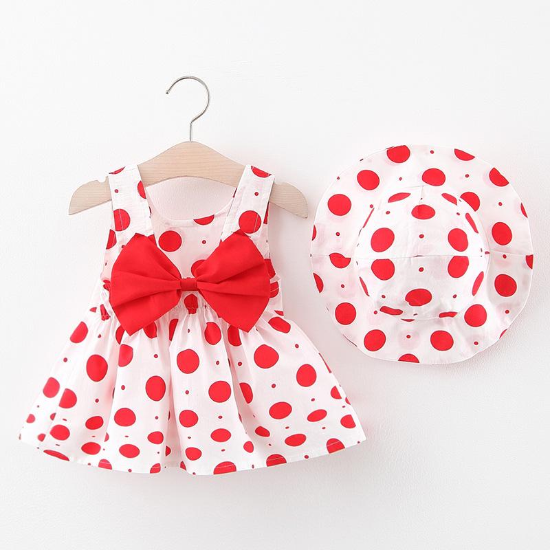 A732 Kleid mit Erdbeerdruck mit Hut – Frisches Kleid für Kleinkind-Babymädchen
