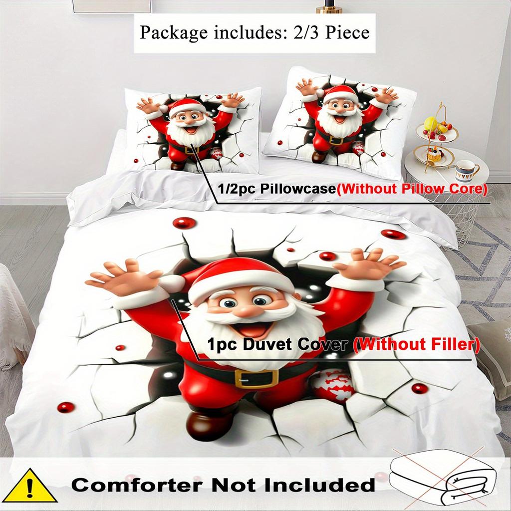 Weihnachtsmann Thema Bettbezug Set - 2/3-teilig, Weich Bequem Atmungsaktiv, Weihnachtsgeschenk Weihnachts-Druck Bettbezug Set