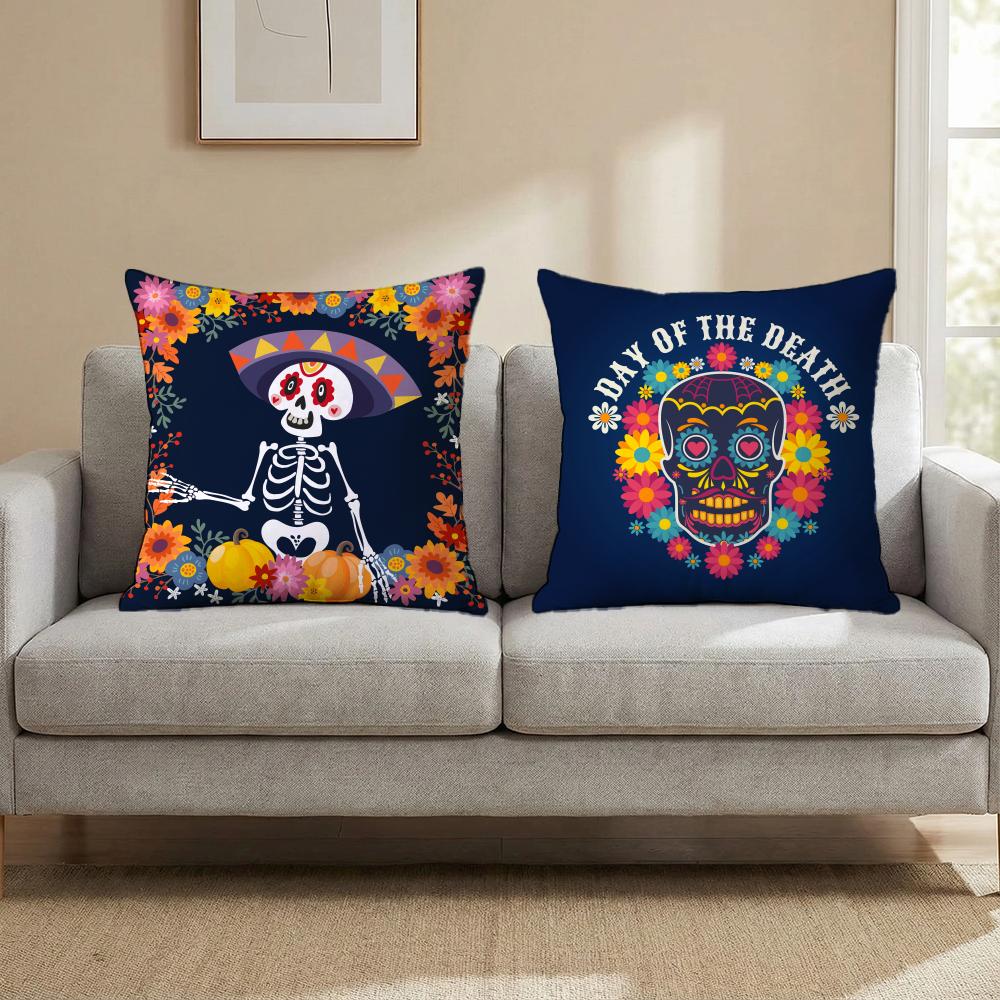 Mexico Easter Flower Skeleton Cushion Cover Multi-Scene Pillow Cover for Home & Car - Reversible, Soft & Durable for Daily Use