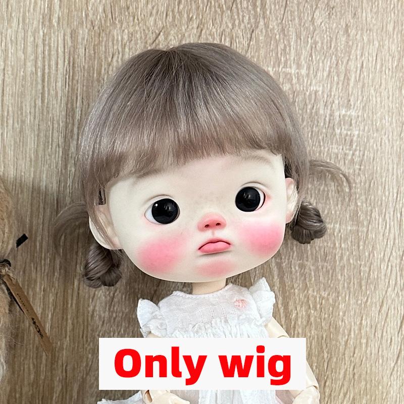 BJD Wig Qbaby Blyth Amydoll Cute Soft Bangs Ponytail with Long Hair For Big Head Doll Dolls Toy Doll Accessories 10 Inches