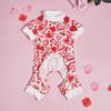 Dog Pajamas with Sweet Pink Wavy Line Hearts Printed Pup Dog Clothes for Small Dogs Girl Boy ,Everyday dog pajamas Dogs Jumpsui