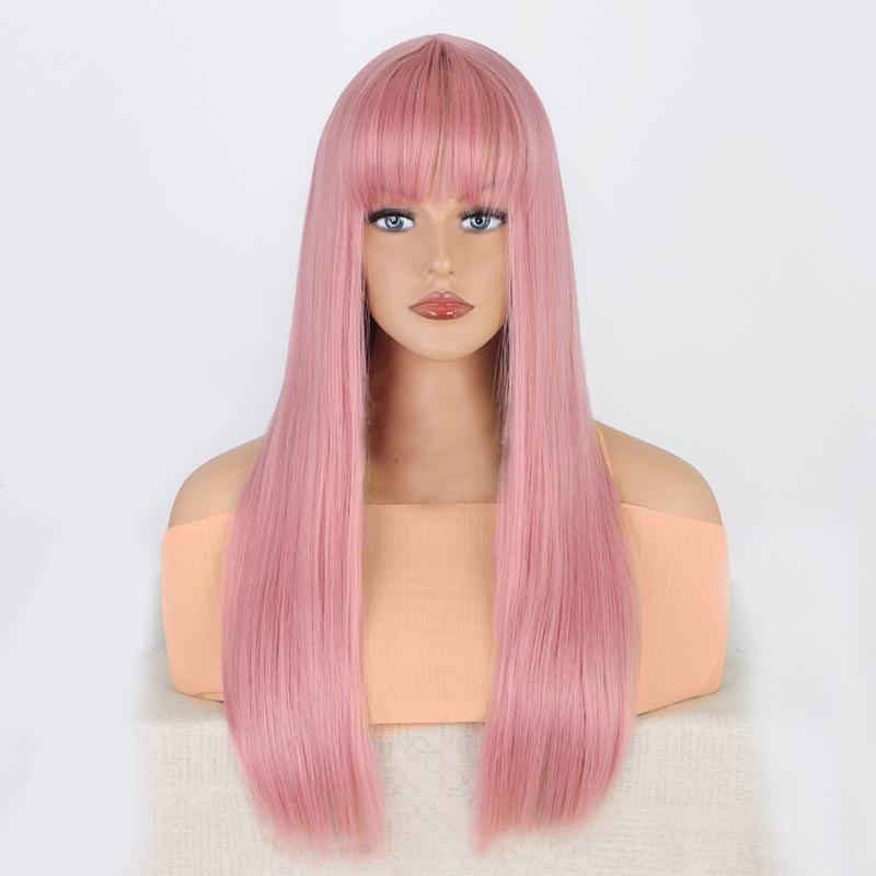 

Длинные розовые парики для женщин, синтетические волосы, шелковистый прямой парик с челкой, длинные парики для косплея, вечеринки, дрэг-квин, на каждый день, костюмный парик