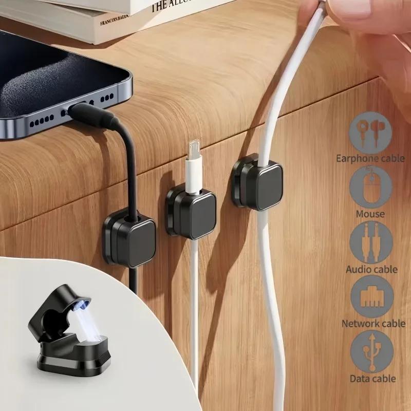 NEW 1/6/12PCS Magnetic Cable Organiser Clips Cable Management Wire Manager Cord Holder Charging Cable Winder Wall Mounted Hook