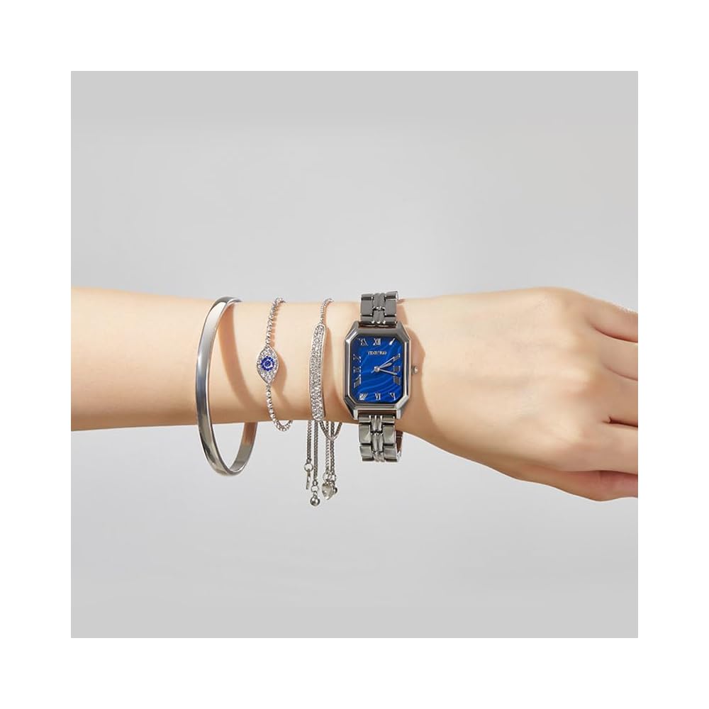 TIME100 Silver Women's Quartz Watch Gift Set with 3 Bracelets Stainless Steel Elegant Design