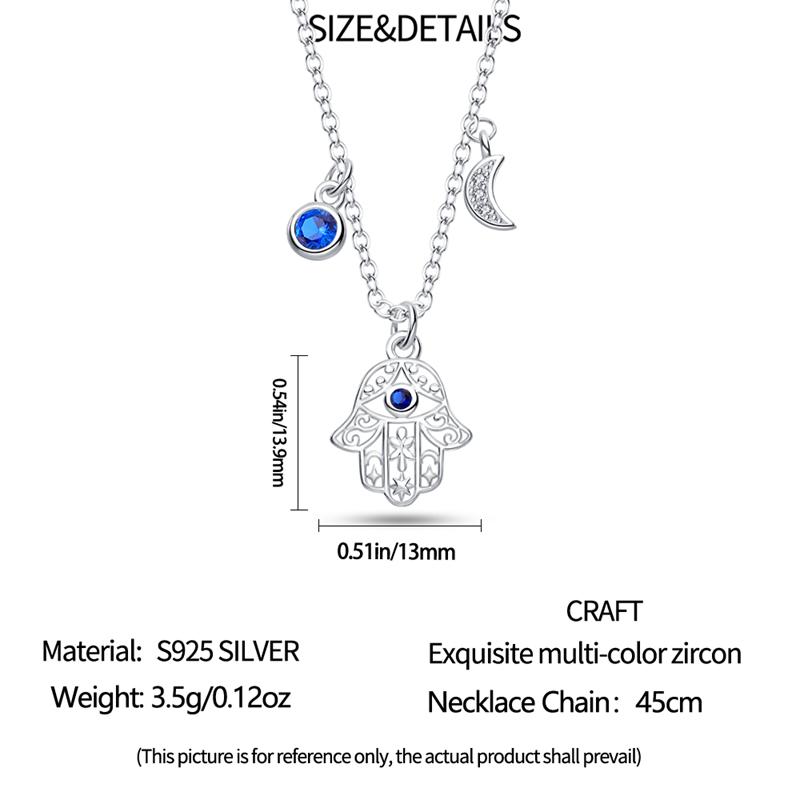 New Sterling copper Moon Protective Hand Pendant Chain Necklace 925 copper Charm Necklace for Women Fine Zircon Gift