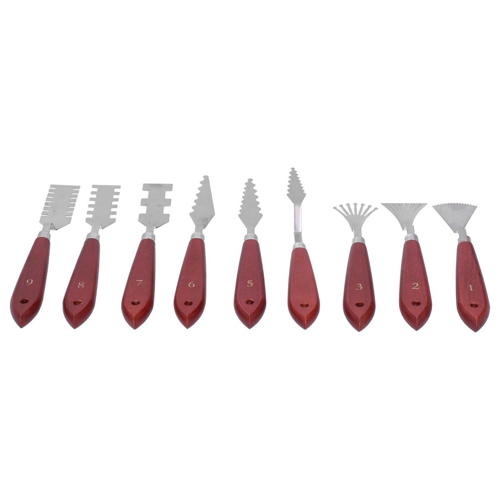 9Pcs Palette Knife Shaped Wooden Handle Oil Painting Pallet Art Spatula Mixing Acrylic Scraper