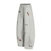 Unisex Retro Embroidered Puppy Wide Leg Pants - Lazy Style, Straight Leg, Crooked Knife Design for Spring and Autumn