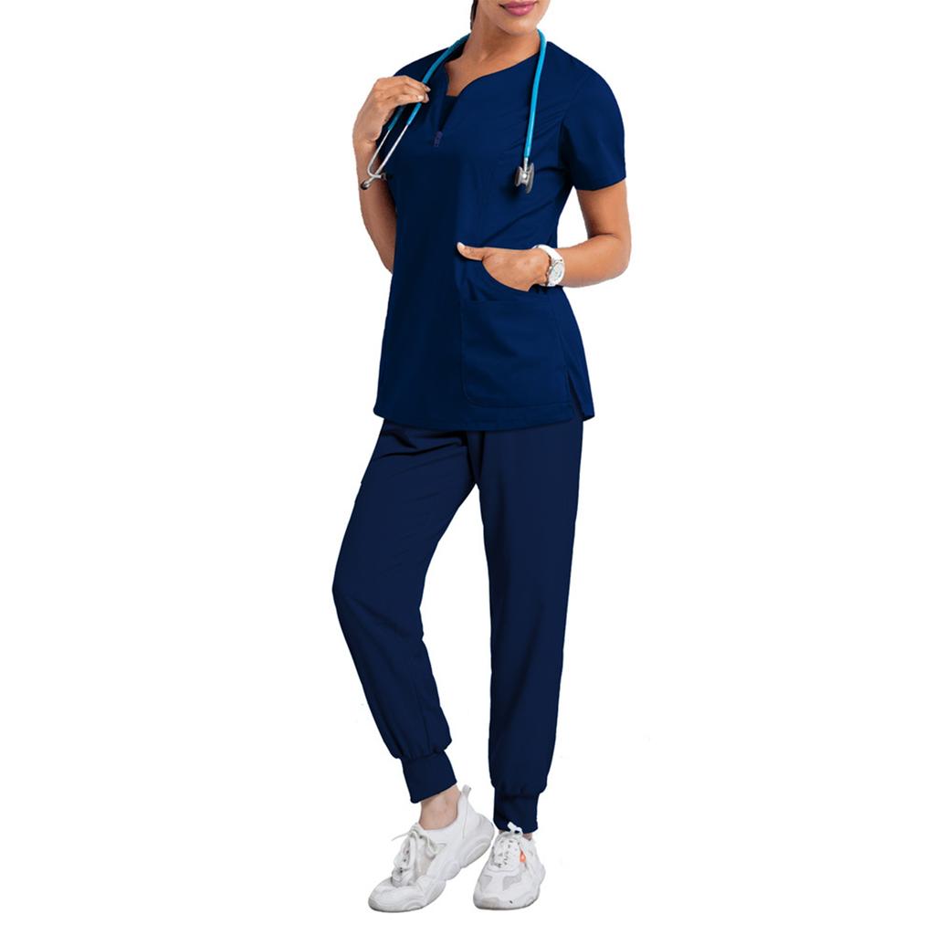 Ladies' Loose And Comfortable V-neck Long Sleeved Stand Up Collar Workwear With Multiple Pockets Suit Set