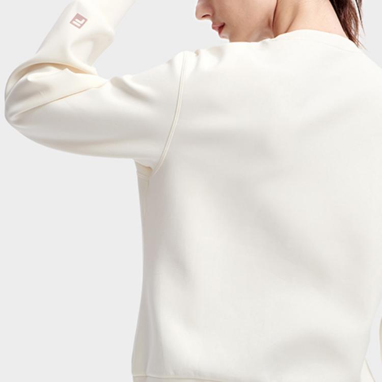 FILA Athletics Solid Basic Crew Neck Simple Sports Knit Pullover Long Sleeve Sweatshirt Women sweatshirt Egrets-White A11W311203F-WT