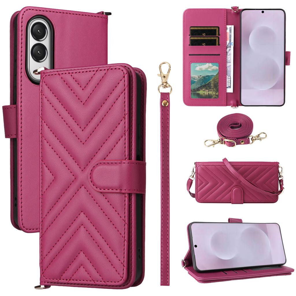 For Samsung Galaxy S25 Edge Wallet Case with Shoulder/Wrist Strap Leather Phone Cover Stand