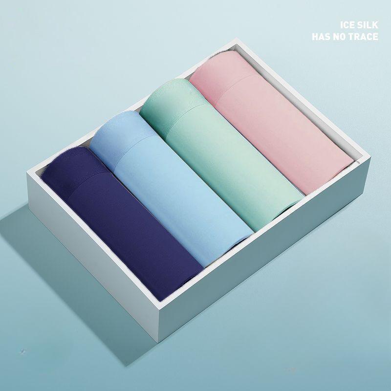 4pcs Men's Ice Silk Underwear Men's Lightweight Silk Smooth Flat Corner Pants Boxer Brief