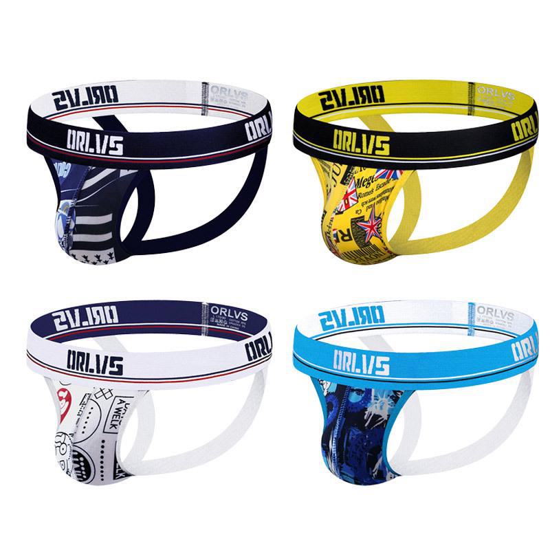 ORLVS Men's Low-Waist U-Convex Ice Silk Printed T-Back Underwear - Gay Sexy Trend 302