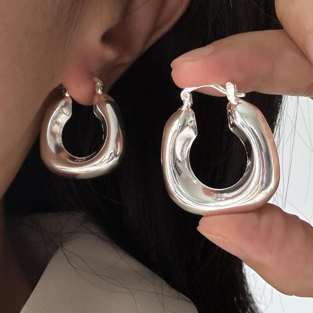 Xiaomi 925 Sterling Silver Vintage Earrings For Women Trendy Simple Geometric Big Earring Jewelry Prevent Allergy Party Accessories