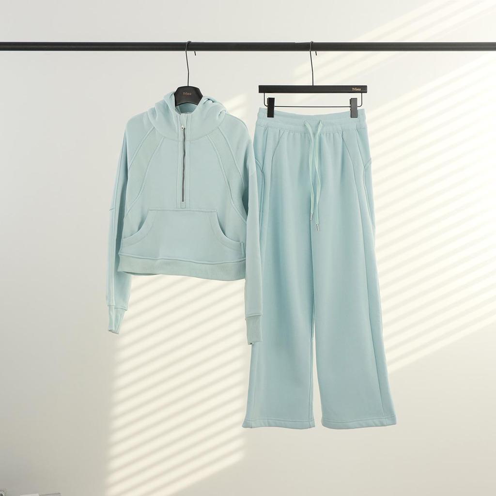 Women's Fleece Half-Zip Hoodie Set: Versatile for Yoga, Cycling, and Casual Wear.