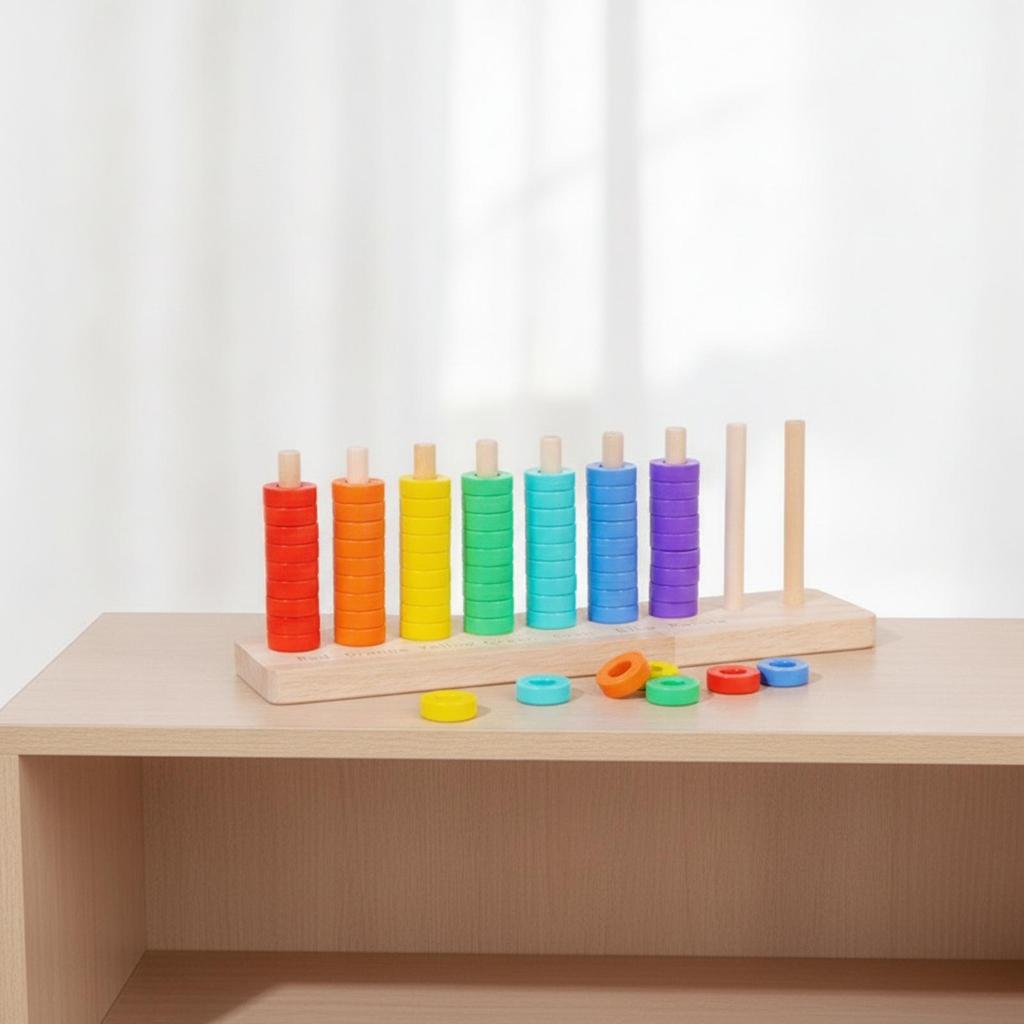Wooden Rainbow Circle Stacker Numbers Developmental Open-Ended