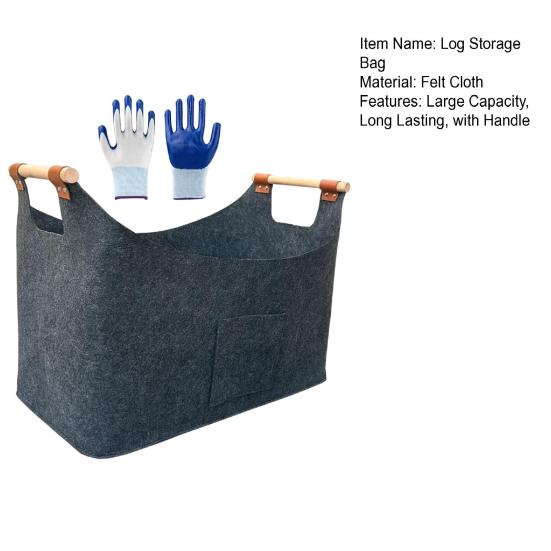 Firewood Bag with Wooden Handles Large Capacity Water Resistant Foldable Design Firewood Holder Portable Log Carrier Tote Bag