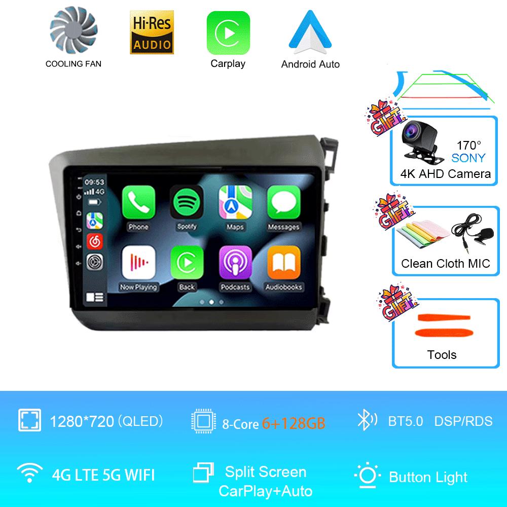Car Radio Android 14 For Honda Civic 2012 2013 2014 2015 Stereo Wireless Carplay Multimedia Video Player Navigation GPS Wifi IPS