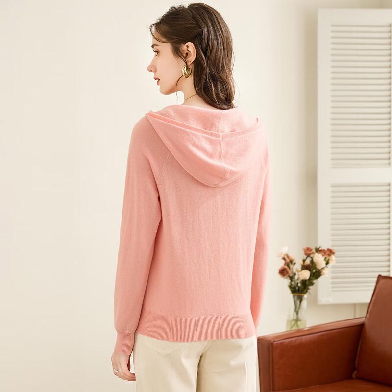 TUHUANG Women's Seamless Pure Wool Speckled Hooded Sweater