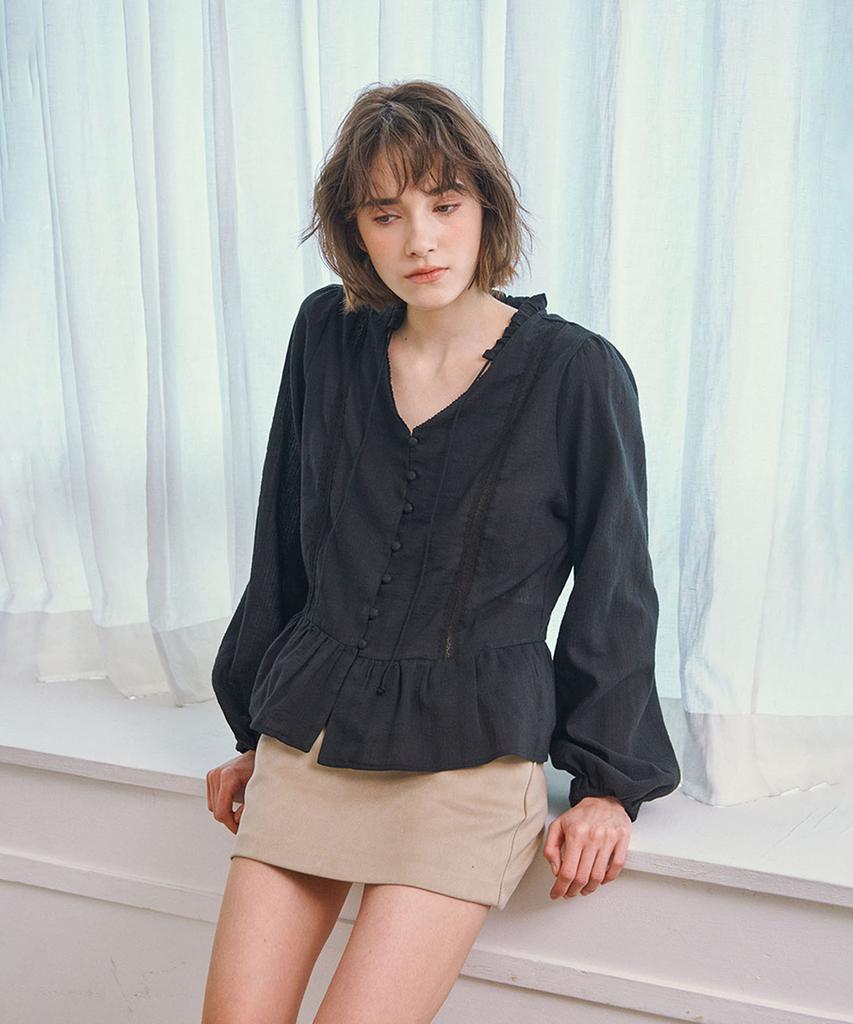 MARROT Ruffle Lace Blouse_Black