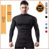 Men's Silk Grid High-Neck Performance T-Shirt - Elastic, Quick-Dry, Long-Sleeve for Autumn/Winter Running.
