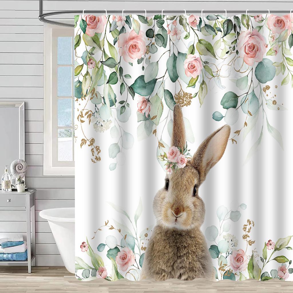 Easter Rabbit Waterproof And Mildew-Proof Polyester Bathroom Shower Curtain Shower Curtain Partition Curtain Free Of Punching