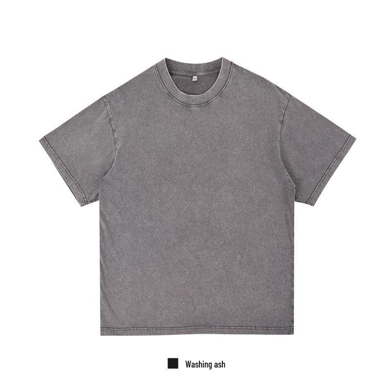 Kinder Vintage T-Shirt 230g Reine Baumwolle Rundhals Kurzarm - Gewaschener Retro Sommer Stil 140 cm graue