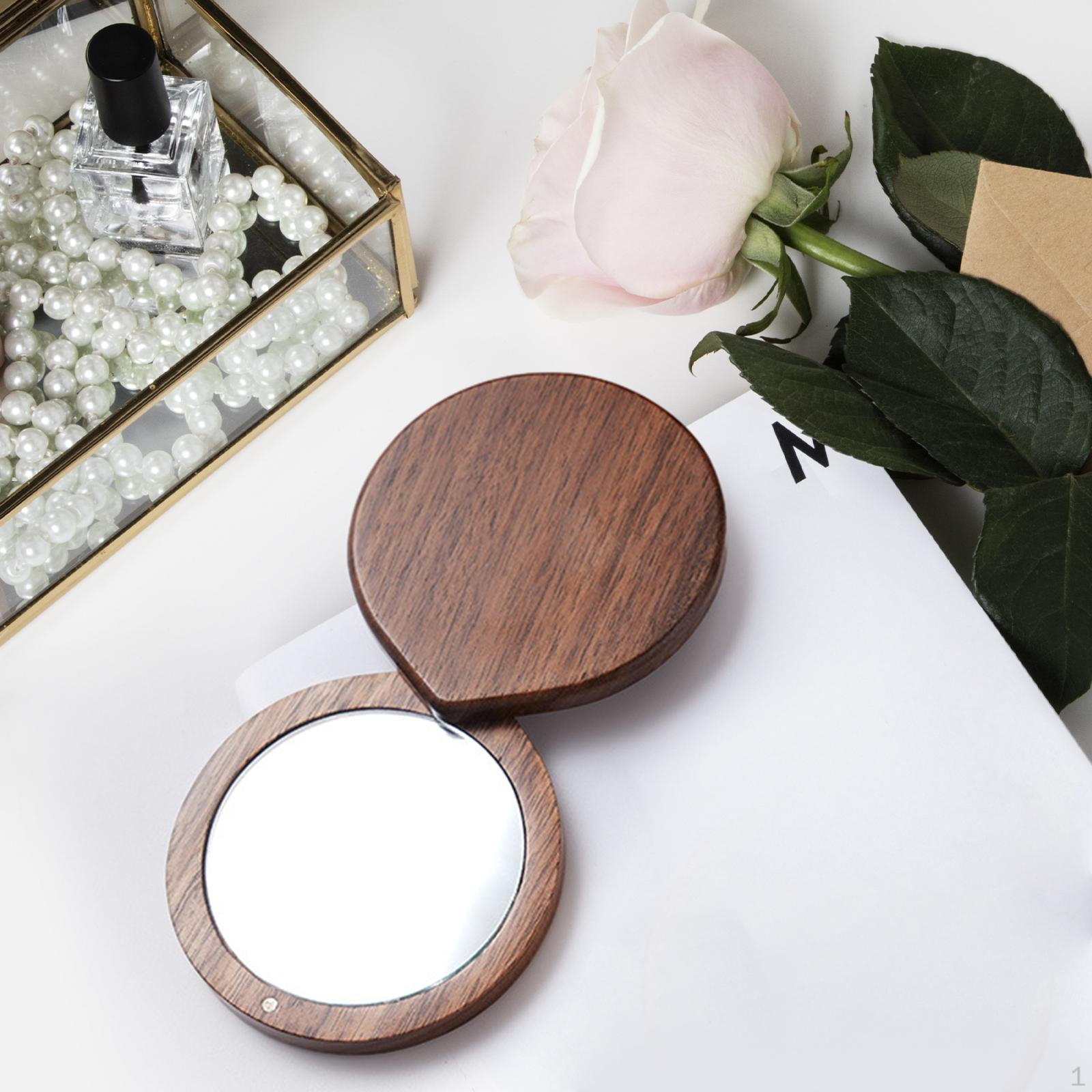 Travel Makeup Mirror Wooden Easy to Use Cosmetic for Outdoor Handbag walnut wood