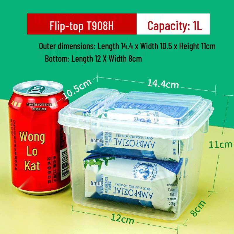1L Transparent Flip-Top Plastic Box for Small Ingredients & Seasonings, Food-Grade Storage & Fresh-Keeping with Lid-Opening Design