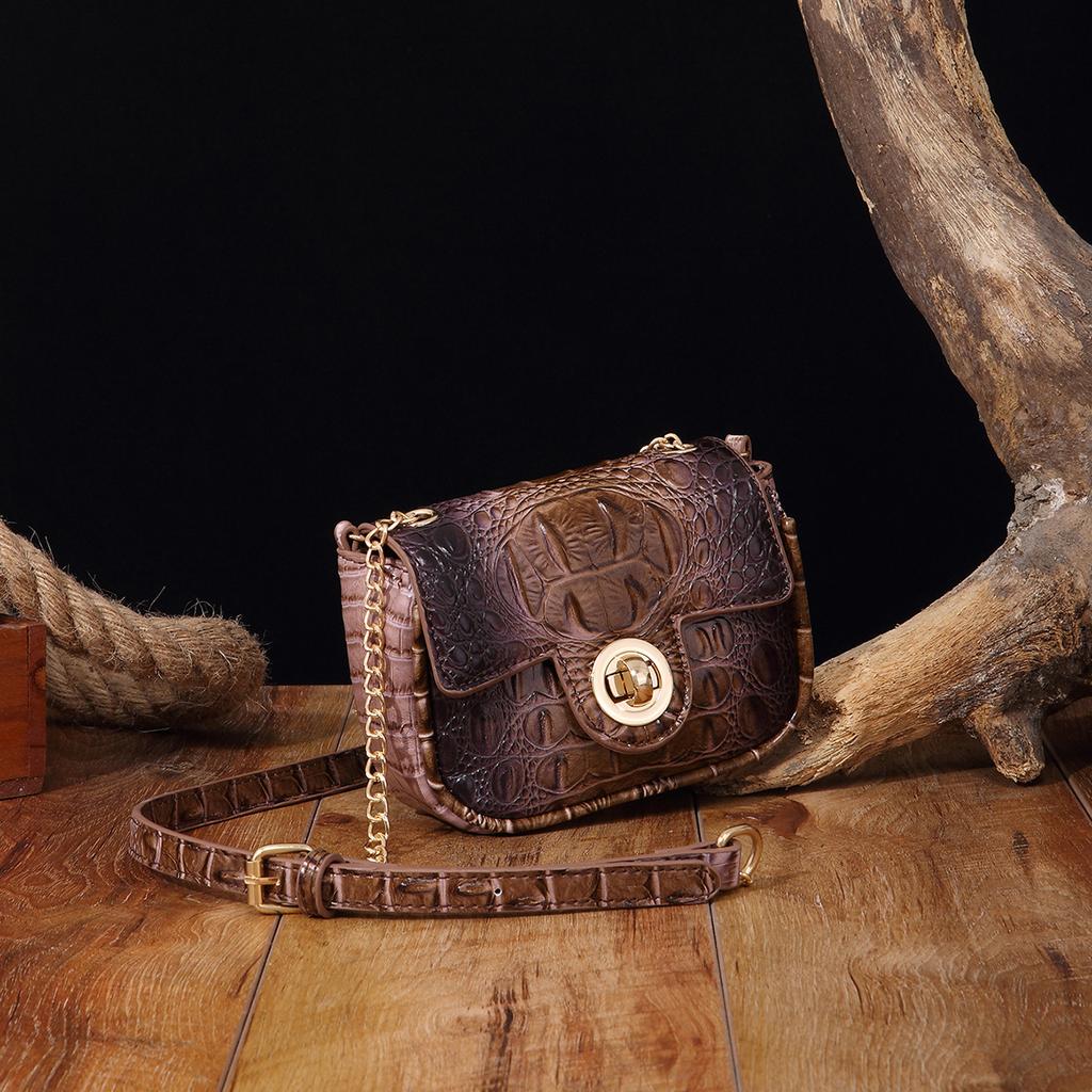 Independent Stand Crossbody Single Shoulder Retro Women's Bag with Multi-color Crocodile Pattern Brahmin
