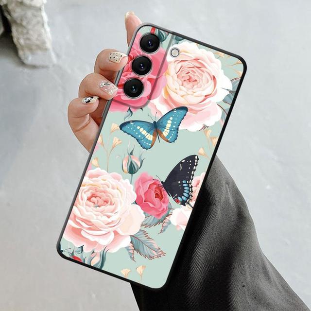 Shell For Samsung Galaxy S23 S22 S21 S20 Fe Ultra S10 S9 S8 Plus Note 20ultra 10plus Case Bling Aesthetic Butterfly Rose Art