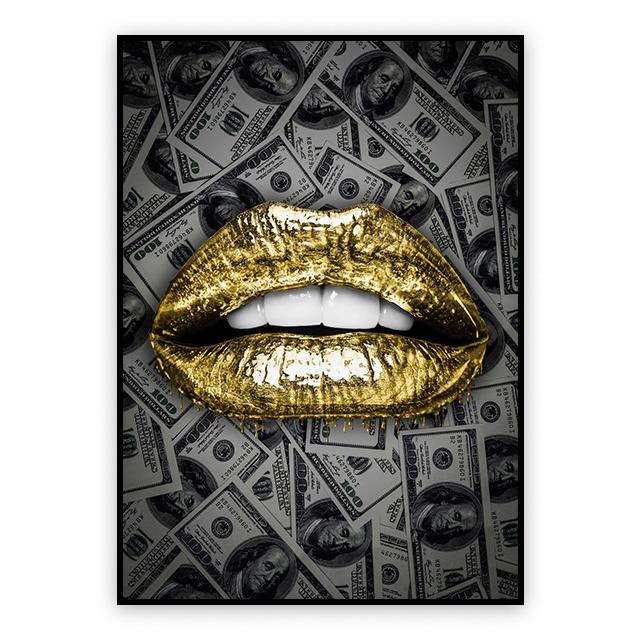 

Золотые губы, холст, картина, граффити, стильный постер, доллар, художественные принты, настенные украшения для спальни, фрески для современного домашнего декора, эстетика 21cm×30cm NoFrame