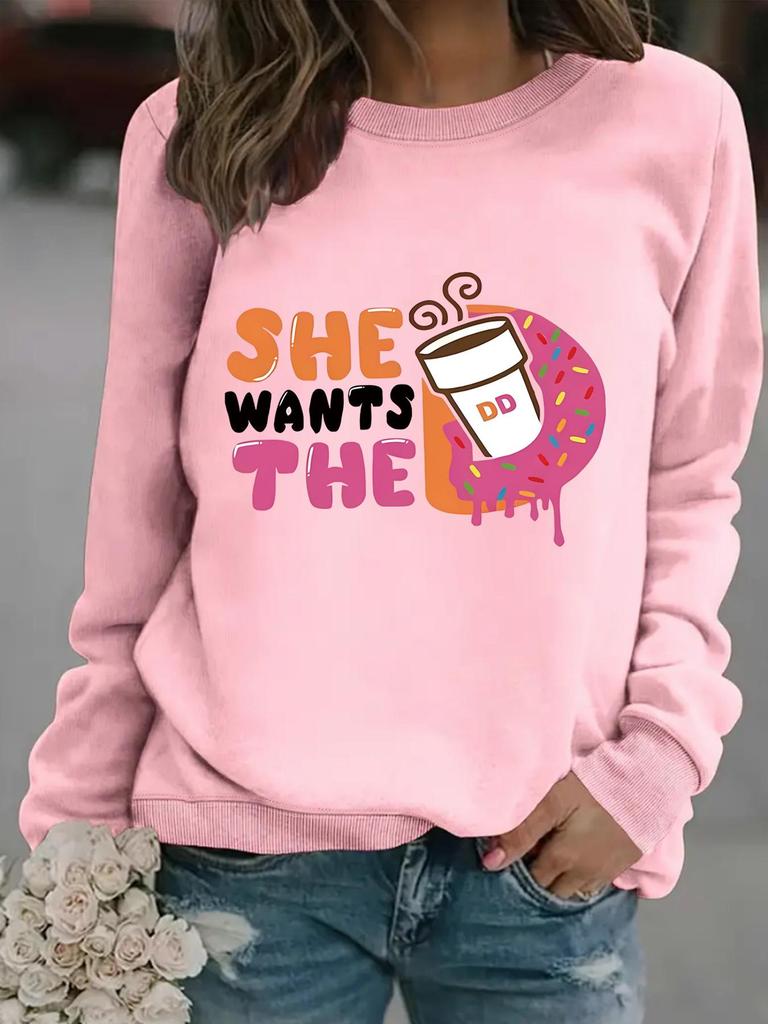 European & American Women's Casual Autumn/Winter Long-Sleeve Round Neck SHE Print Pullover Hoodie