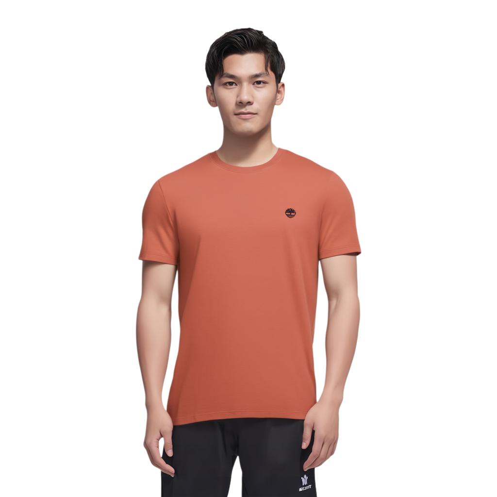 Timberland Męski T-shirt z okrągłym dekoltem, haftowany, dopasowany, z krótkim rękawem, pomarańczowy A2EKJ-EG6