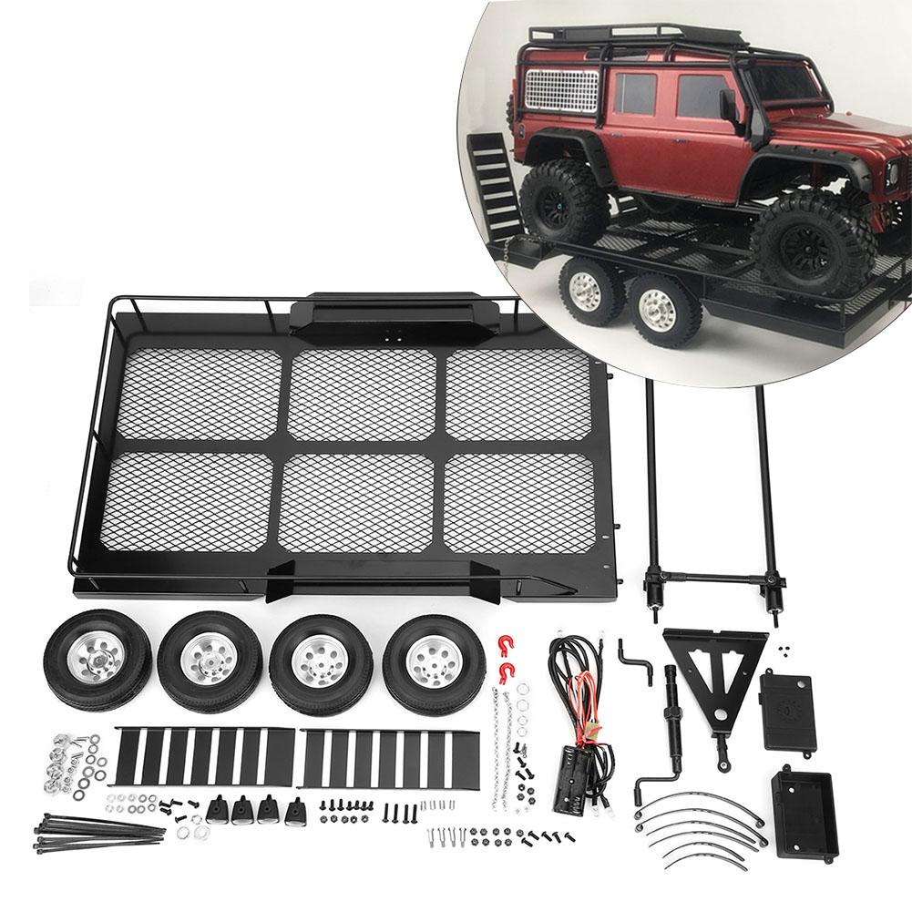 Metal Trail Car, with Four Tires 1 10 double axle Trailer A essory simulation of flat Fit for  4 RC