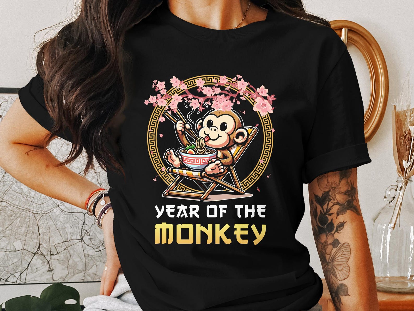 Chinese Zodiac Monkey TShirt, Lunar New Year Shirt, Year of the Monkey Tee, Cute Monkey Ramen, Chinese New Year TShirt 3XL