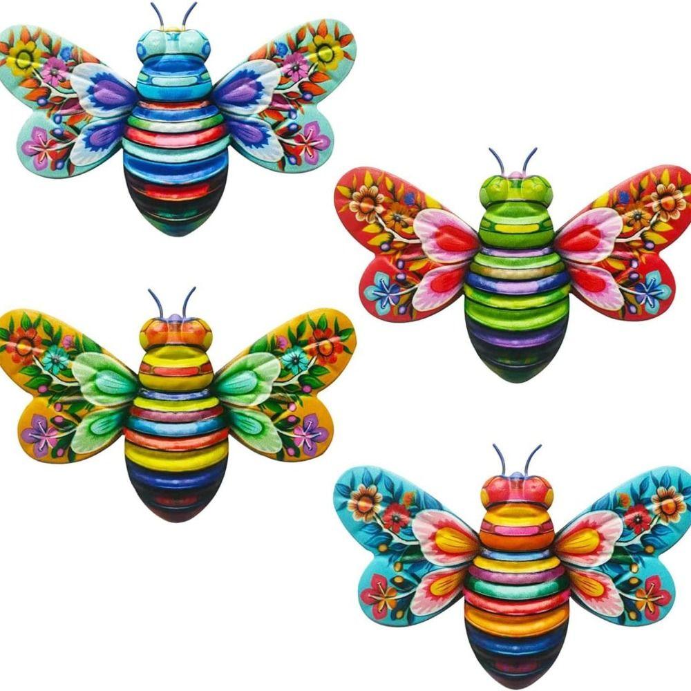 Cute Bee Wall Ornament Metal Garden Statue Crafts Wall Hanging Sculpture  Party
