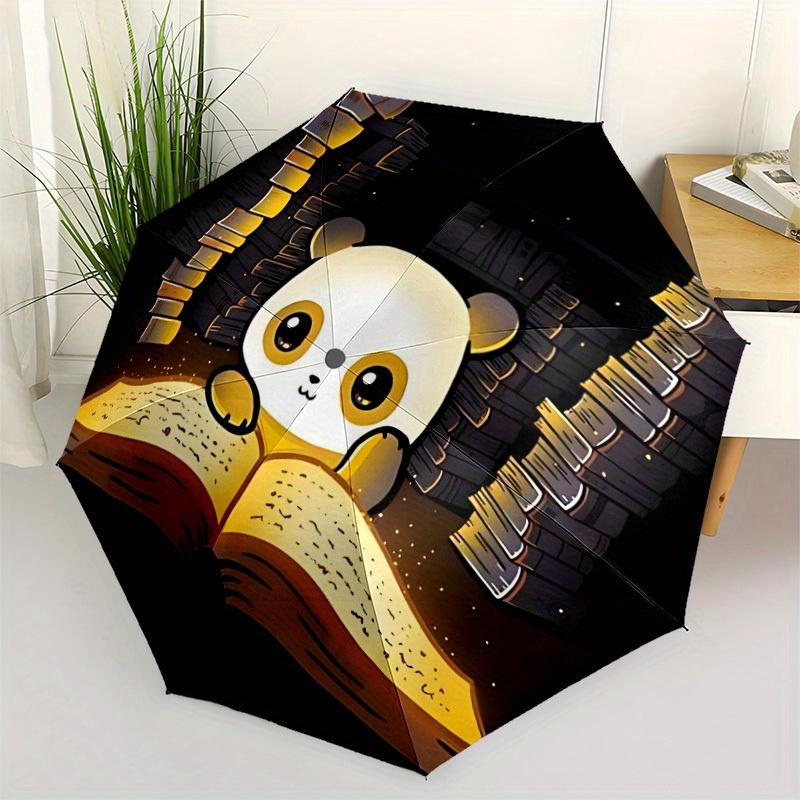 1pc Panda Books Auto Open/close, All-Season Portable Folding Umbrella for Women & Men, Travel, Everyday, Formal Events -06143