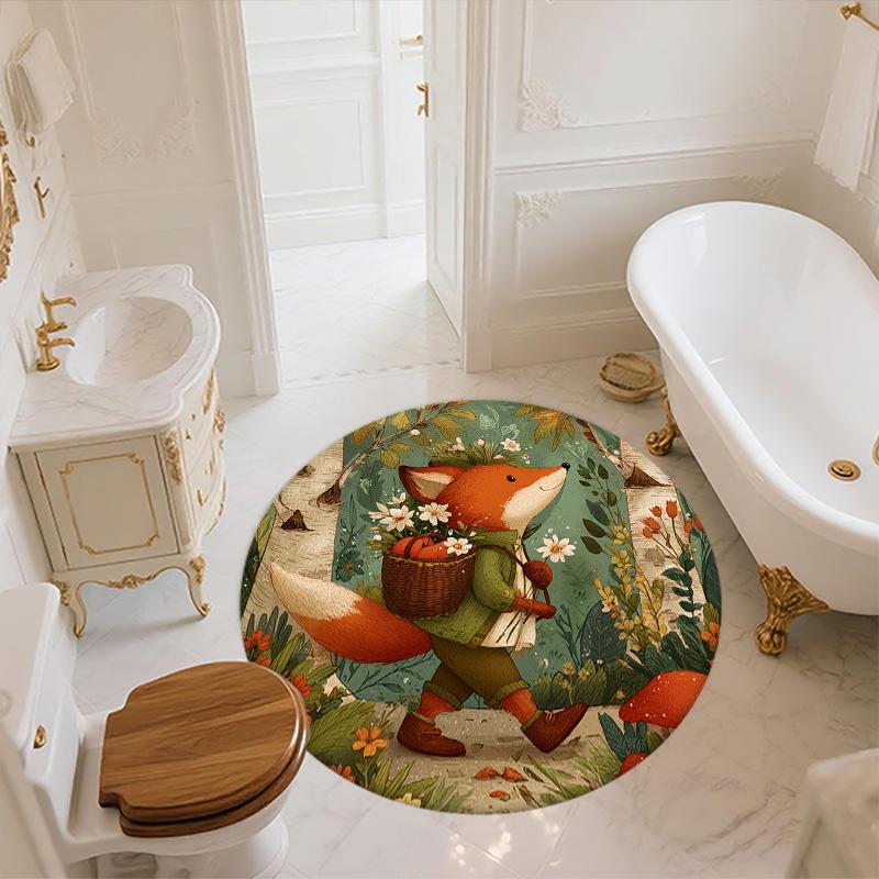 Cute Fox,Round Area Rug,Carpet Rug for Living Room Bedroom Sofa Playroom Decor,Non-slip Floor Mat