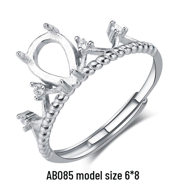925 Silver Plated Open DIY Ring Base with Amber Gemstone for Women