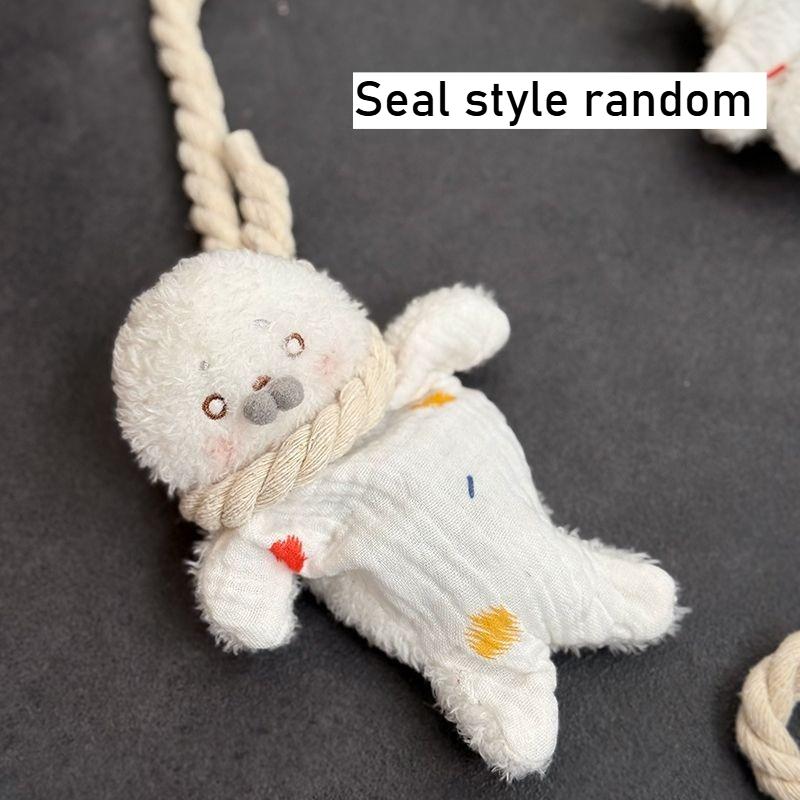 Creative Hanging Rope Bean Bag Seal Squeeze Toy Soothing Animal Stuffed Doll Squishy Toy for Girls Cute Woven Bag Fidget Toy