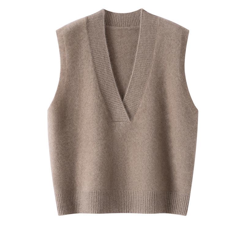 Women's Cashmere Knitted Sleeveless Sweater Vest for Autumn and Winter