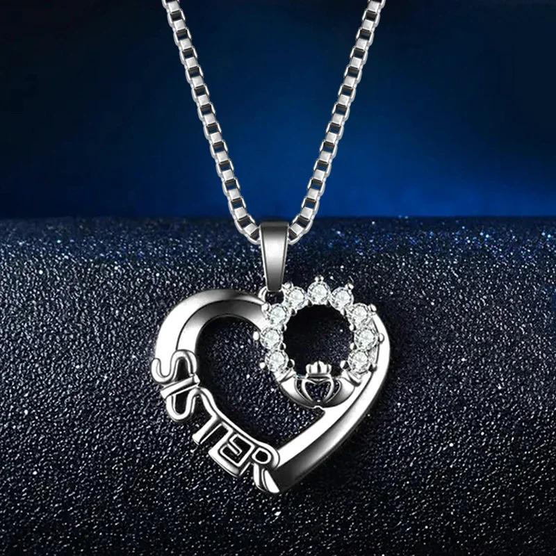 New Sister Necklace With Dazzling Cubic Zirconia Fashion Heart Pendant Exquisite Birthday Gift Friendship Women Jewelry