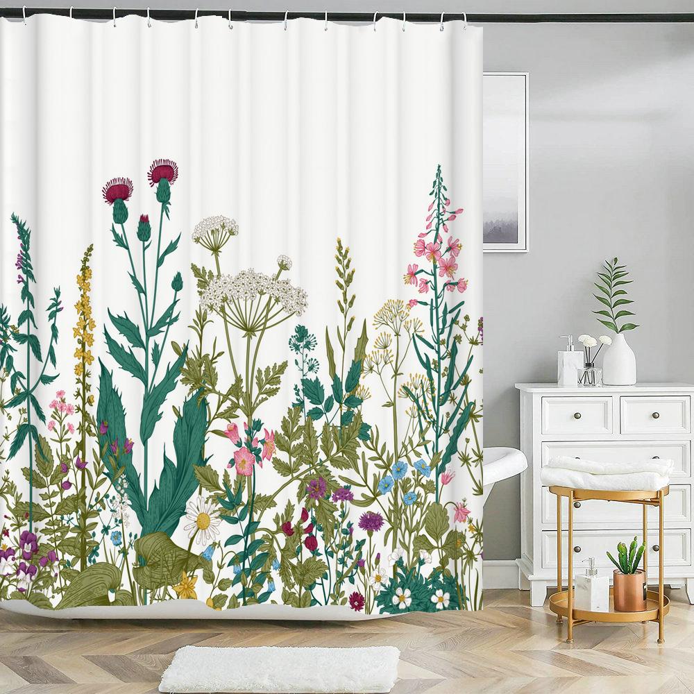 Green Plant Leaf Vines Flowers Shower Curtain Modern Nordic Minimalist Printed Polyster Home Decor Bathroom Curtain with Hooks