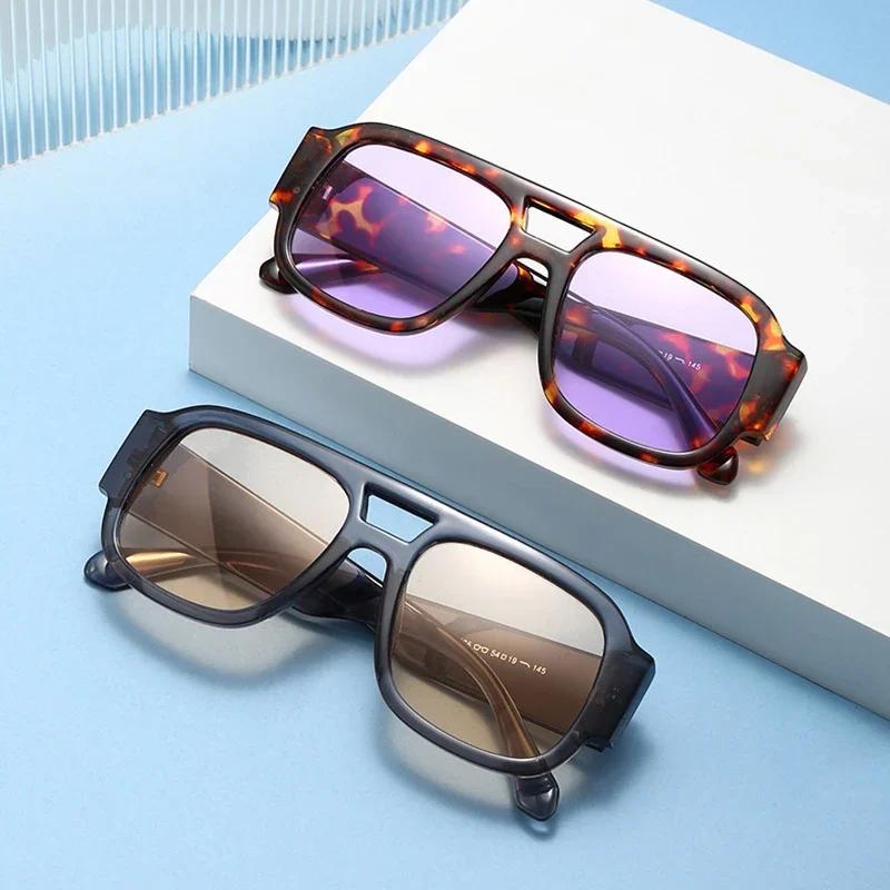  New Fashion Candy Color Women Double Bridges Square UV400 Sunglasses Retro Wide Legs Men Sun Glasses Shades