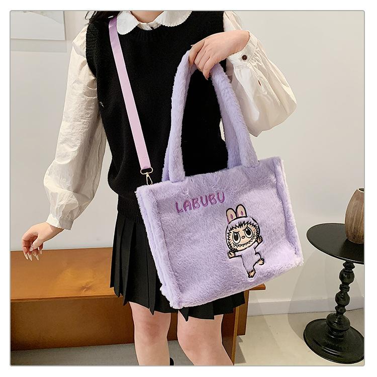 Labubu plysj skulderveske for kvinner, sminkeveske, søt ins håndveske, bursdagsgave